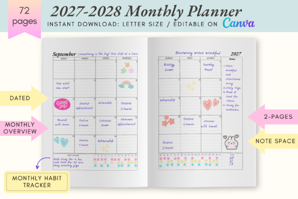 Download 2027-2028 Monthly Planner CANVA Template - 2028 Collection